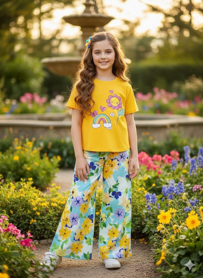 Rainbow Flower Printed T-shirt Trousers 626