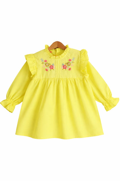 Embroidered Yellow Soft Cotton (Lawn) Girls Top 102