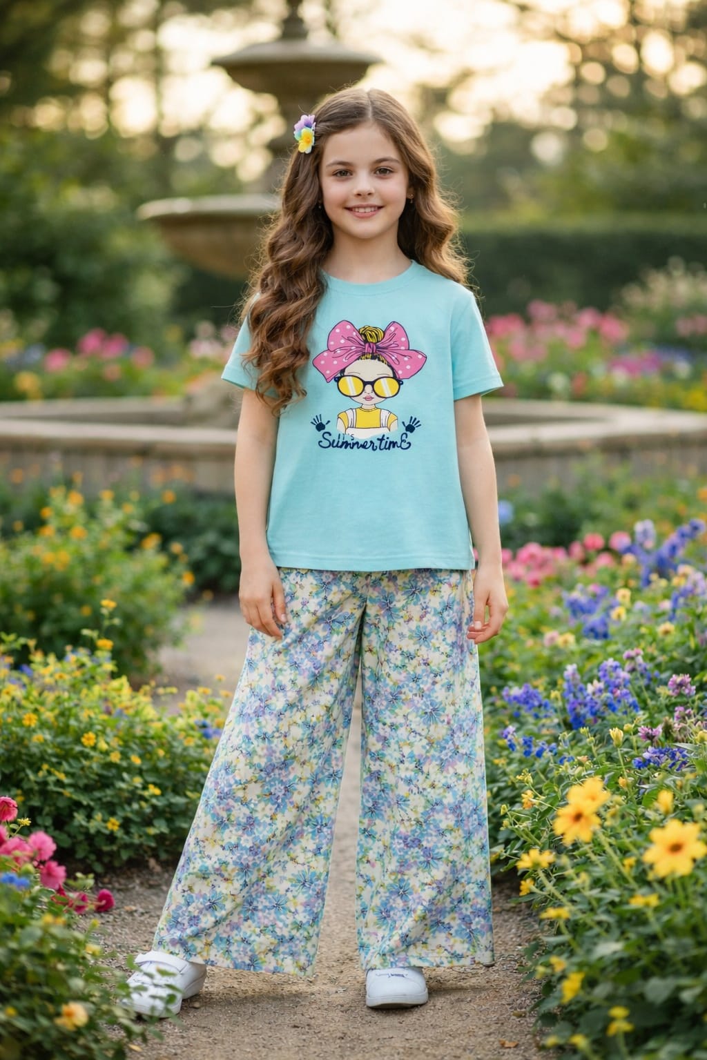 Blue Bow Babe Summer Time Printed T-shirt Trousers 514
