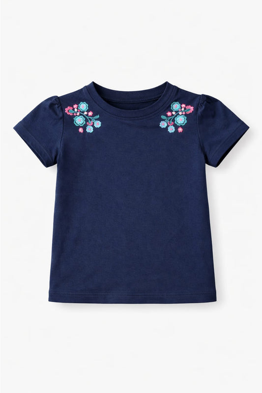 Navy Sweet Bloom Embroidered T-Shirt Girls 204