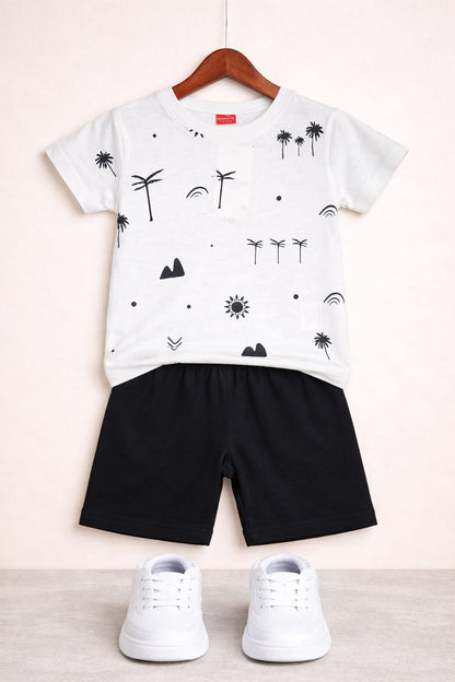 Black tree Printed White Nicker Suit Boys