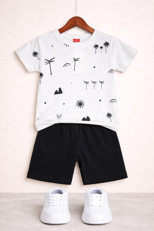 Black tree Printed White Nicker Suit Boys