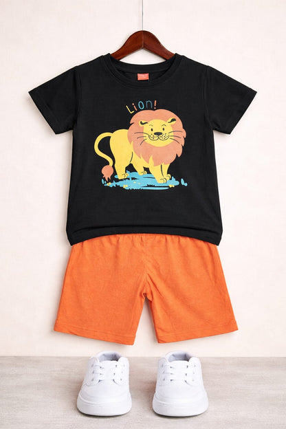 Yellow Lion Printed Black Nicker Suit Boys