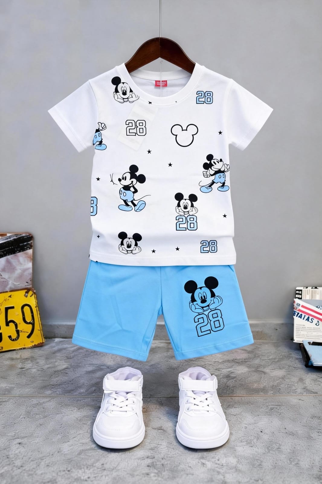 Mickey Mouse Printed White Nicker Suit Boys