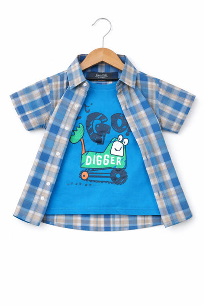 Black Blue Checked Never Play Alone Printed  Double Casual Shirt