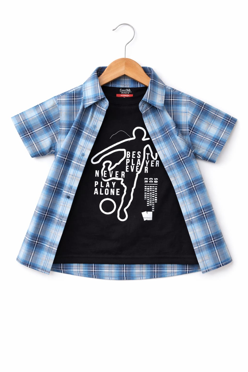 Black Blue Checked Never Play Alone Printed  Double Casual Shirt