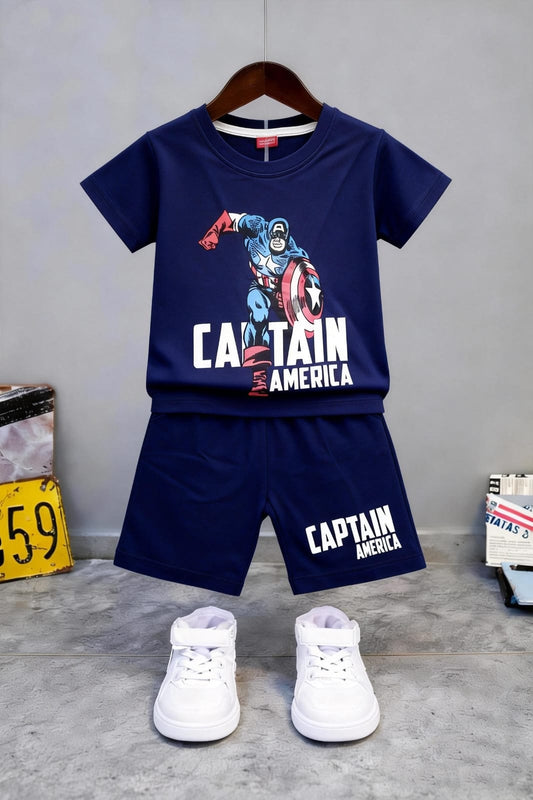 Captain America  Printed Navy Blue Nicker Suit Boys