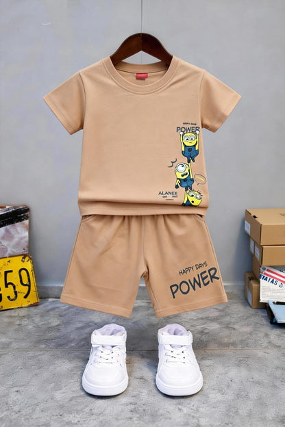 Yellow Alanes  Printed Peach Nicker Suit Boys