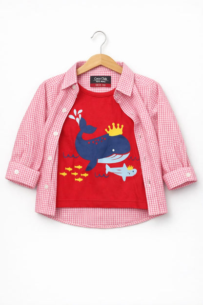 Pink White Checked Double Casual Shirt