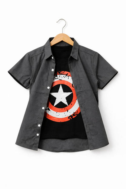 Plain Black  Double Casual Shirt 207