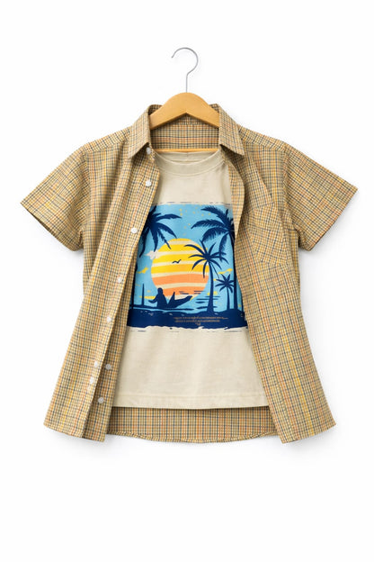 Navy & Yellow Checked Light Brown Double Casual Shirt 210