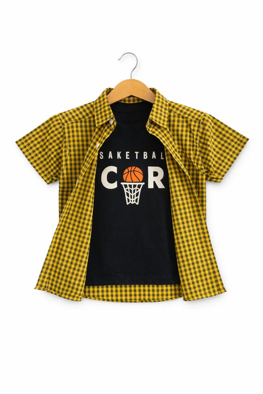 Black Checked Yellow  Double Casual Shirt 209