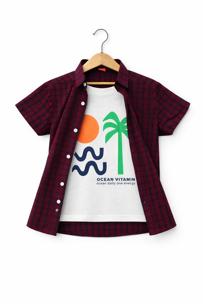 Navy Checked Mahroon Tree Double Casual Shirt 256