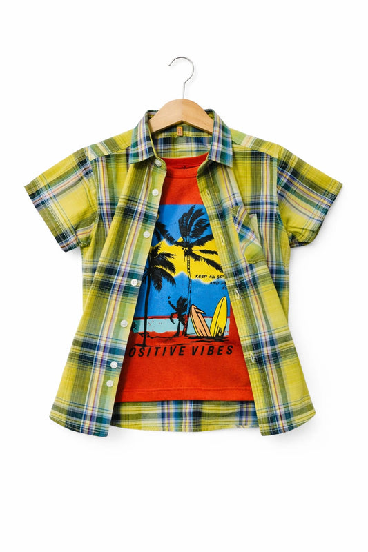Blue & Green Checked Yellow Double Casual Shirt 256