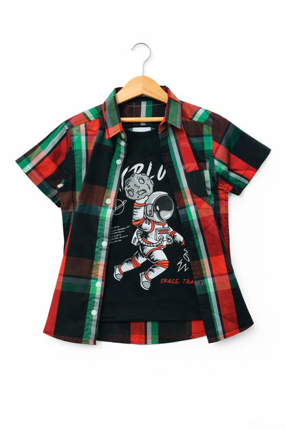 Green Red Checked Black Double Casual Shirt 251