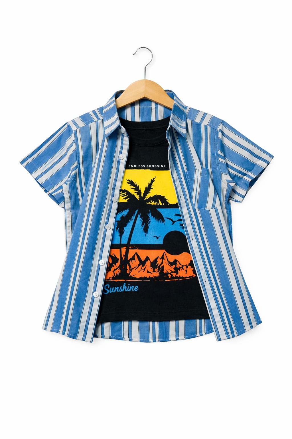 White & Blue Checked [Sunset] Double Casual Shirt Boys 207