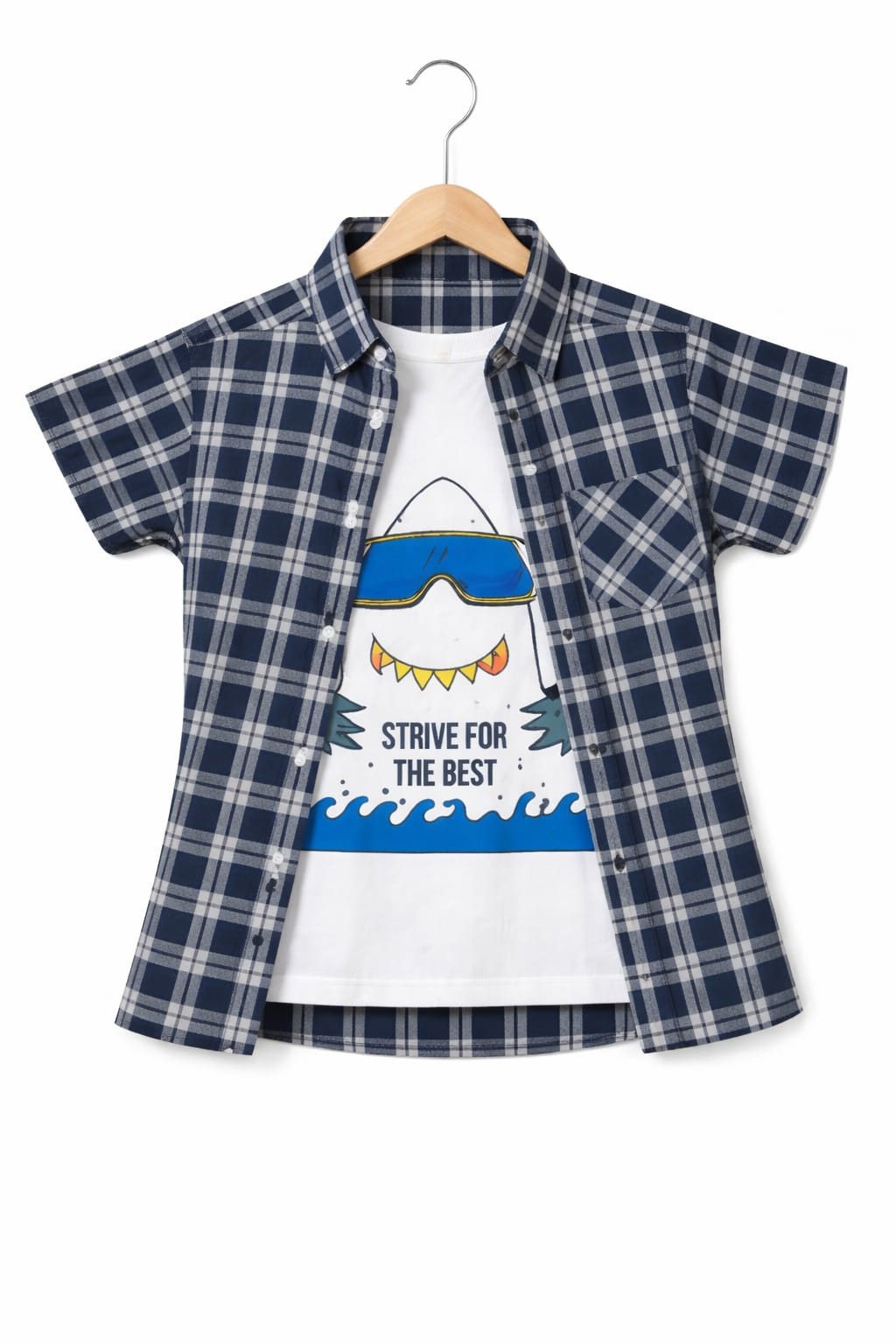 Black & Grey Checked [Strive For The Best] Double Casual Shirt Boys 251