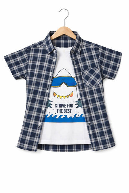 Black & Grey Checked [Strive For The Best] Double Casual Shirt Boys 251