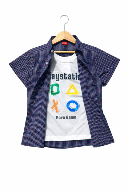 Clearance Deal Play Station White & Black Checked Double Shirt Boys 121