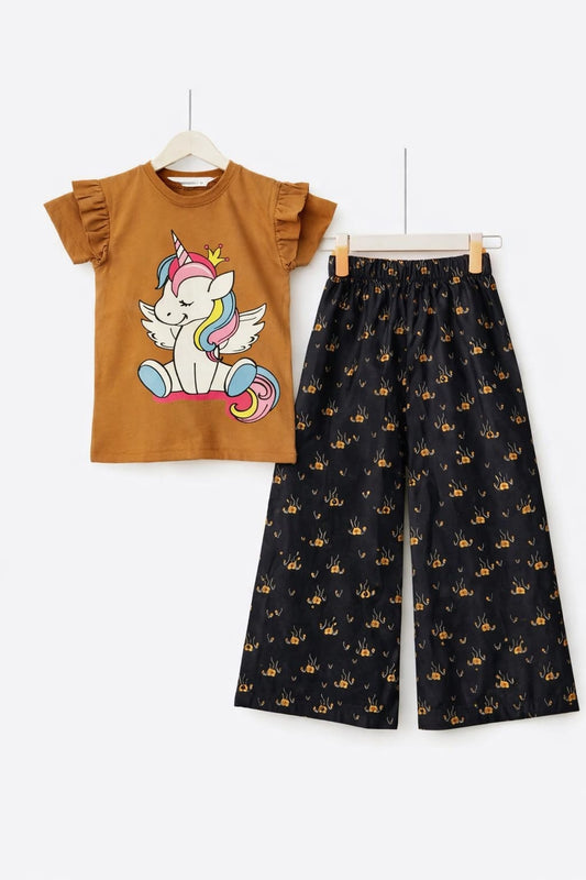 Unicorn Kid's Brown T-Shirt & Cotton Flapper Girls 105