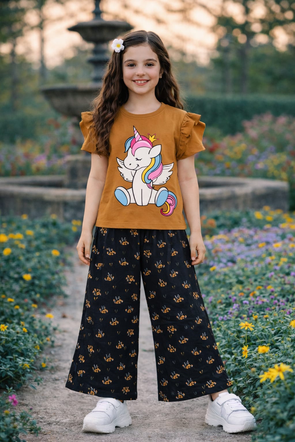 Unicorn Kid's Brown T-Shirt & Cotton Flapper Girls 105