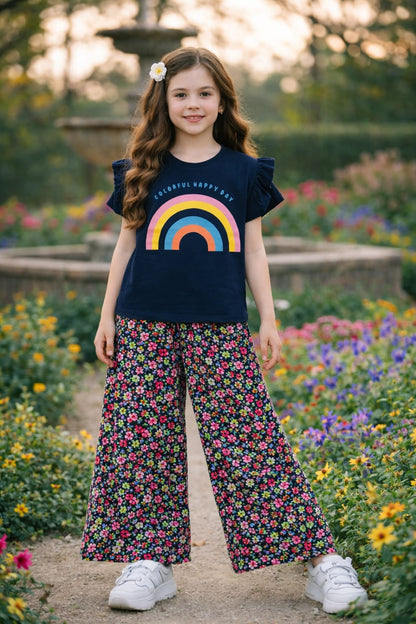 Rainbow Navy T-Shirt & Cotton Flapper Girls 238
