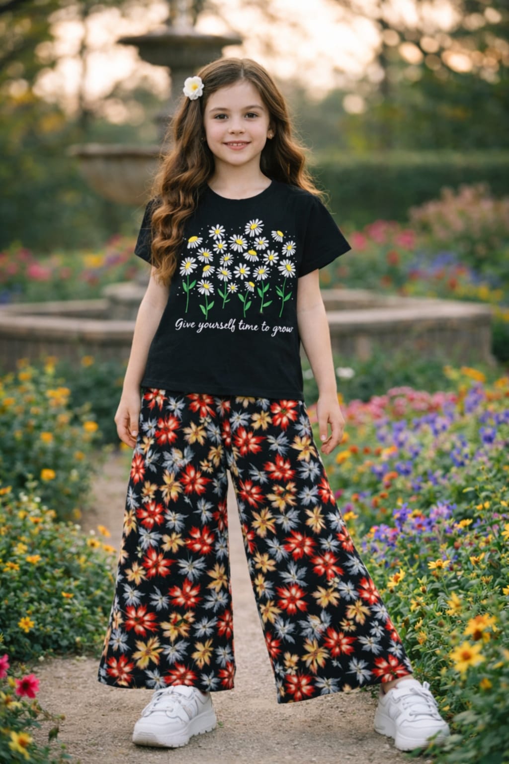 Multi Flowers Black T-Shirt &Cotton Flapper 432