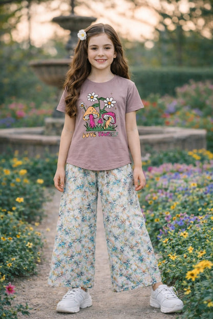 Multi Flowers Mauve T-Shirt & Cotton Flapper 231
