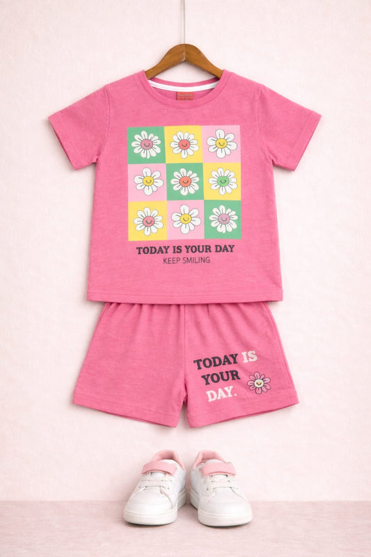 white Flowers  Printed Pink  Nicker Suit Girls