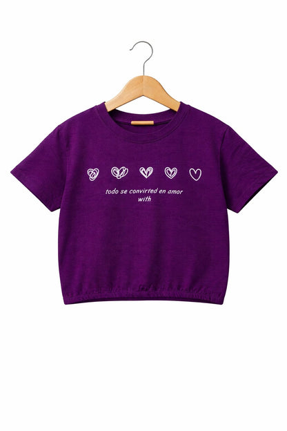 Five Small Hearts Violet T-Shirt Girls