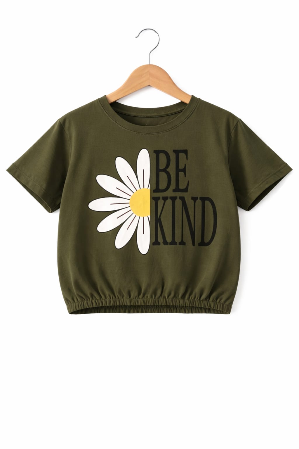 Army Green  T-Shirt Short Length Girls 237