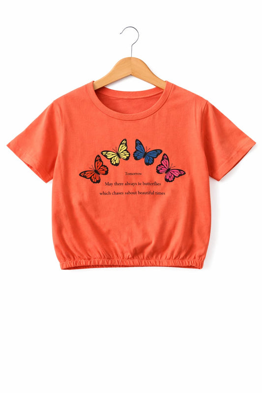Four Butterflies Carrot T-Shirt Short Length Girls 107