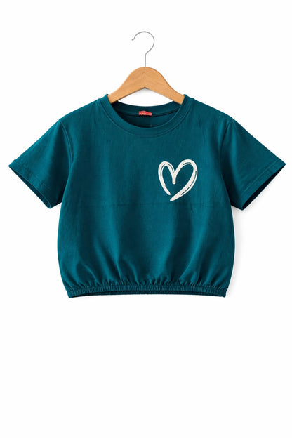 One Heart Blue Short Length T-Shirt Girls 239