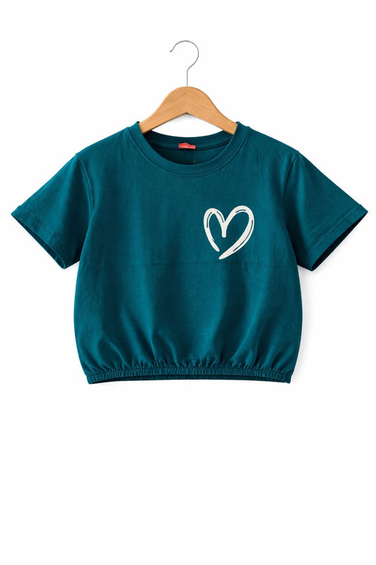 One Heart Blue Short Length T-Shirt Girls 239