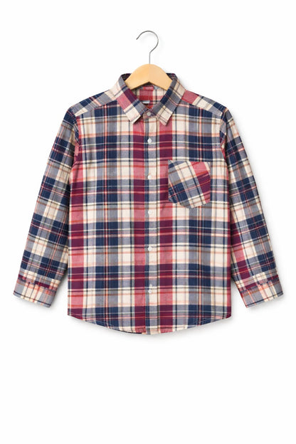 His&Hers Kid's Plaid Button Down Blue And Purple Check Shirts Cotton Long Sleeve Dress Shirt 104