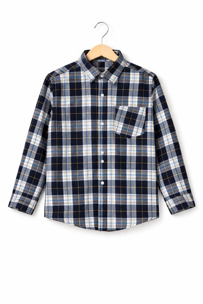 His&Hers Kid's Plaid Button Down Black Check Shirts Cotton Long Sleeve Dress Shirt  110