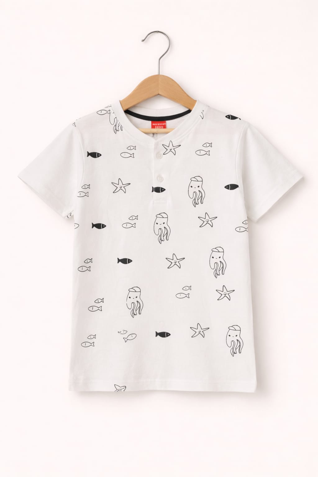 Fish Allover Print Kid's White Henly Polo Shirts Boys 104