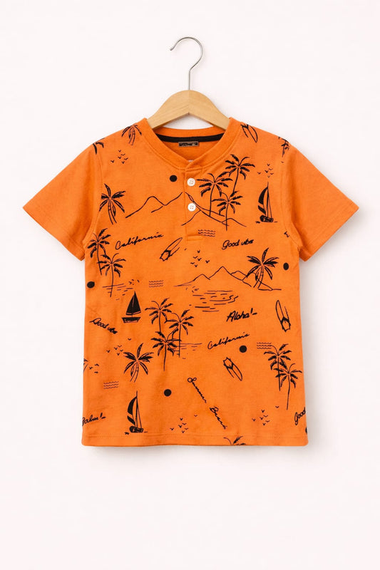 Beach Theme Kid's Orange Henly Polo Shirt Boys 255