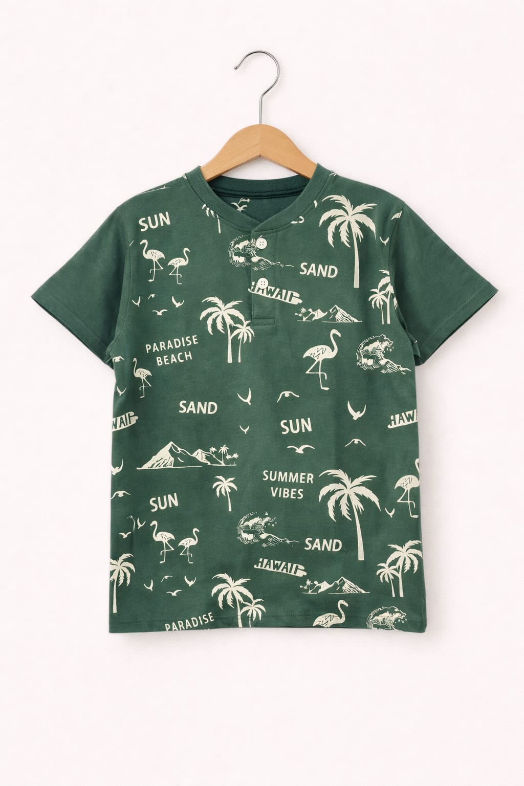 Beach Theme Kid's Forest Green Henly Polo Shirt Boys 109