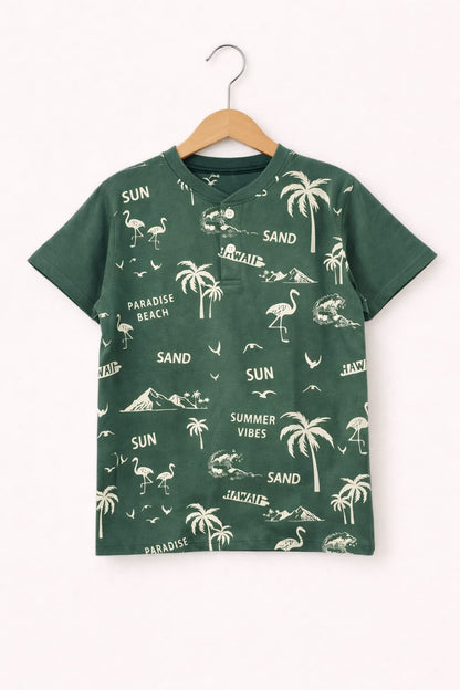 Beach Theme Kid's Forest Green Henly Polo Shirt Boys 109