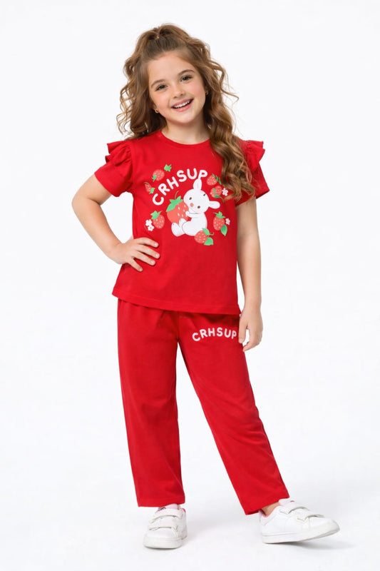 White CRNSUP Printed Maroon  T-Shirt &Trousers Girls