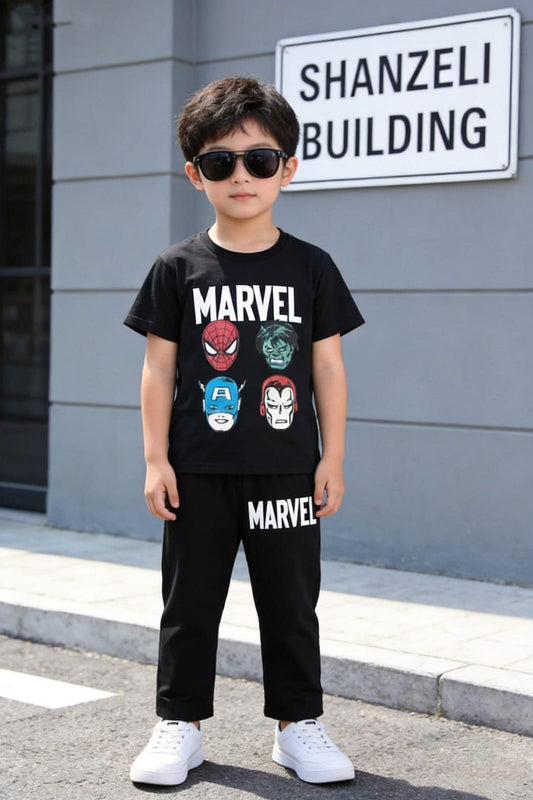 Marvel Printed black T-Shirt &Trousers Boys