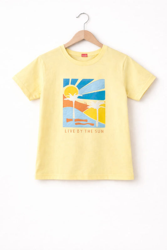 [Live By The Sun] Printed Light Yellow Boys T-Shirt