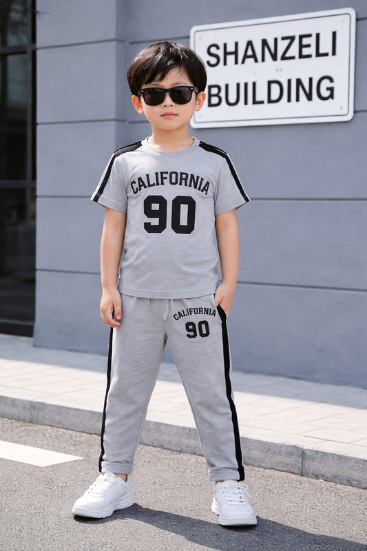 California Printed Grey  T-Shirt &Trousers Boys 528