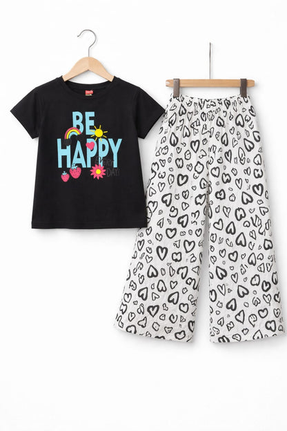 Blue [Be Happy] Printed Black Girls T-Shirt &Cotton Flapper 274