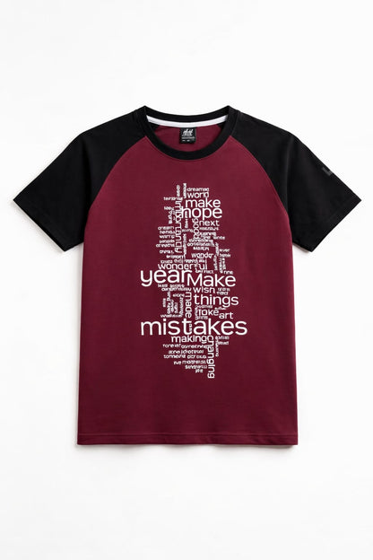Maroon & Black  Motivational Text Printed  Men's T-Shirt 544