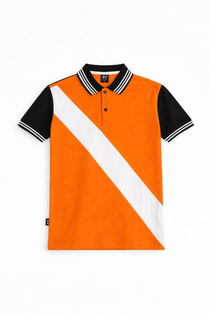 Orange & White Sand Stripe With Black  Collar  Men's Polo Shirt 532