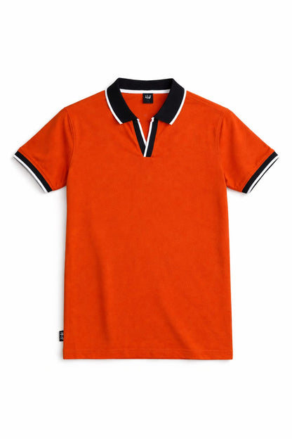 Men’s Johnny Collar Orange V-Neck Polo Shirt  531