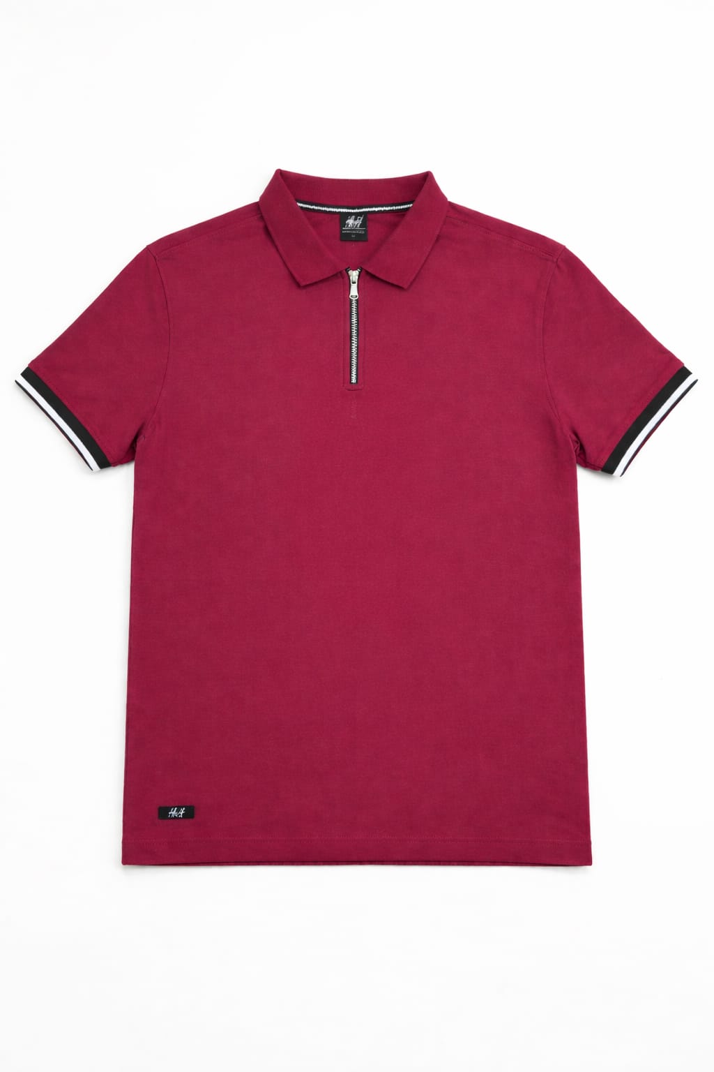 Men's Maroon  Zip  Polo Shirt With Contrast Collar 533