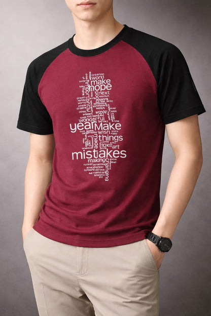 Maroon & Black  Motivational Text Printed  Men's T-Shirt 544